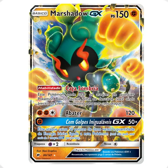 Carta Pokémon Marshadow Gx 80/147 Sombras Ardentes Ultra Rara Orig. Copag Tcg Foto 1
