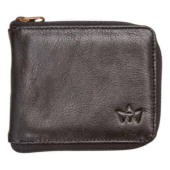 Carteira Com Ziper Masculina Grande Couro Legitimo Elegante Cor Preto Foto 1
