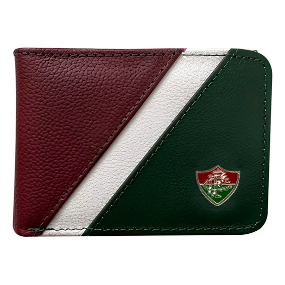 Carteira Do Fluminense Em Couro - Tricolor Cor Verde Desenho Do Tecido Escudo De Metal Foto 1