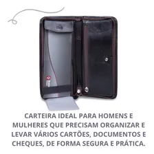 Carteira Grande Com Zíper Couro Legítimo PREMIUM ARTLUX Talão Cheque Cnh anti furto rfid Foto mini 4