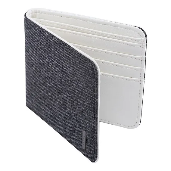 Carteira Masculina De Couro E Jeans Moderna E Compacta Bolso Cor Preto Foto 1