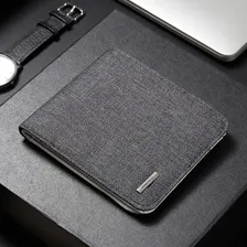 Carteira Masculina De Couro E Jeans Moderna E Compacta Bolso Cor Preto Foto mini 4