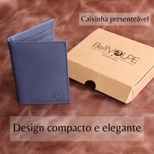 Carteira masculina feminina mini couro legítimo marca Bellvolpe cor marinho Foto mini 4