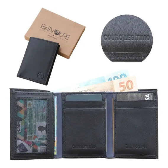 Carteira Masculina Note Couro Legítimo Marca Bellvolpe Cor Preto Foto 1