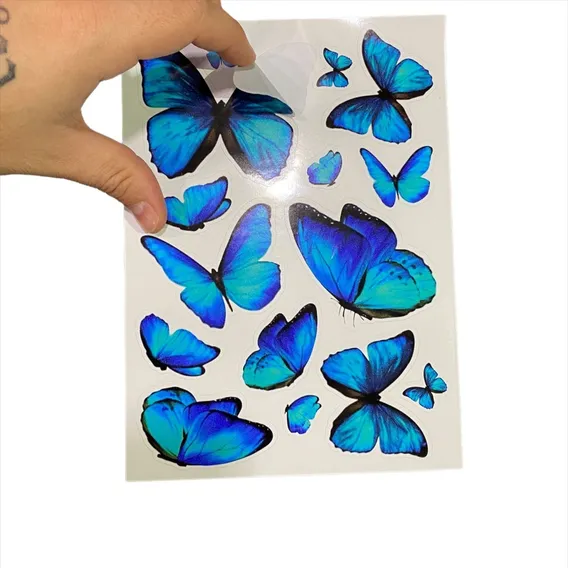 Cartela Adesivo Decorativo De Parede Borboletas Azul Jardim Foto 1
