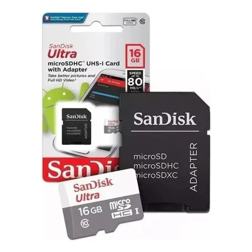 Cartão Memoria Microsd 16gb Sandisk Classe 10 Ultra 80mb/s F Foto 1