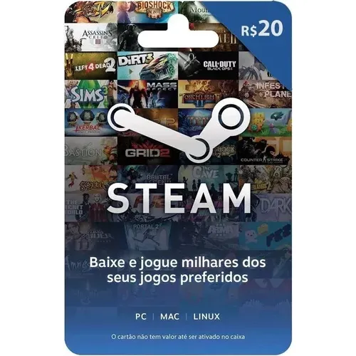 Cartão Presente Steam Gift Card 20 Brasil Digital Foto 1