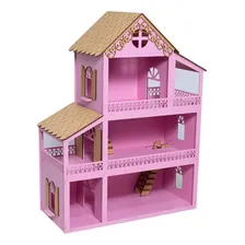 Casa Casinha De Boneca Polly Mdf + 36 M贸veis + Parquinho Cor Rosa Foto mini 2