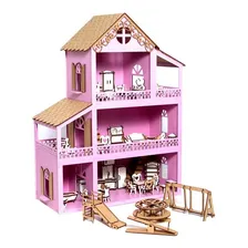 Casa Casinha De Boneca Polly Mdf + 36 M贸veis + Parquinho Cor Rosa Foto mini 1