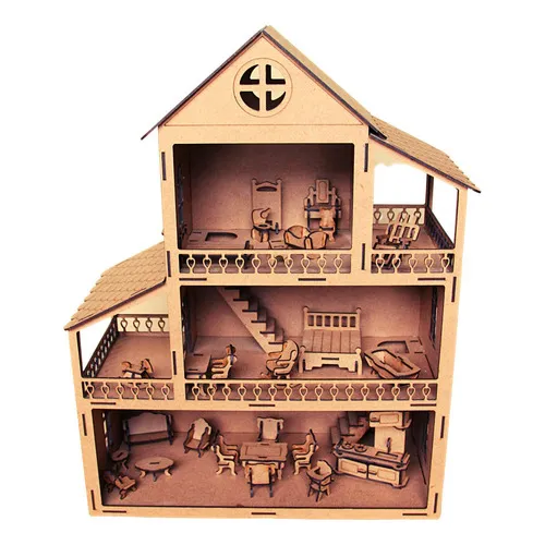 Casa De Boneca 60cm + Kit M贸veis Polly Lol Mdf Cru Foto 1