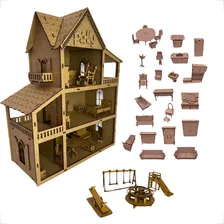 Casa de boneca infantil em mdf pintado + parquinho Grupo Paraiso Foto mini 1