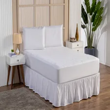 Casa Laura capa protetora colchão box casal padrão impermeável 4 peças branco Foto mini 1