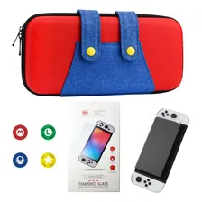 Case Nintendo Switch Oled Mario + 4 Grips + Película Vidro Foto mini 1