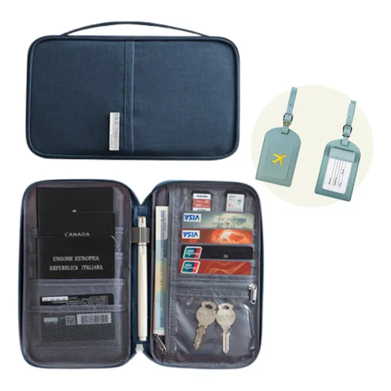 Case organizador passaporte carteira Oxford Azul Foto 1