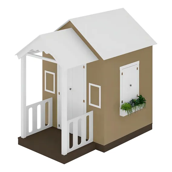 Casinha Brinquedo Mdf Com Varanda Artesanal Branco/bege Casinha De Brinquedo Foto 1
