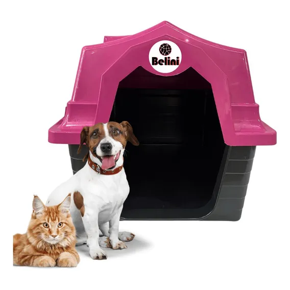 Casinha Cachorro Plástico Base Preta + Ótimo Cor Rosa Foto 1
