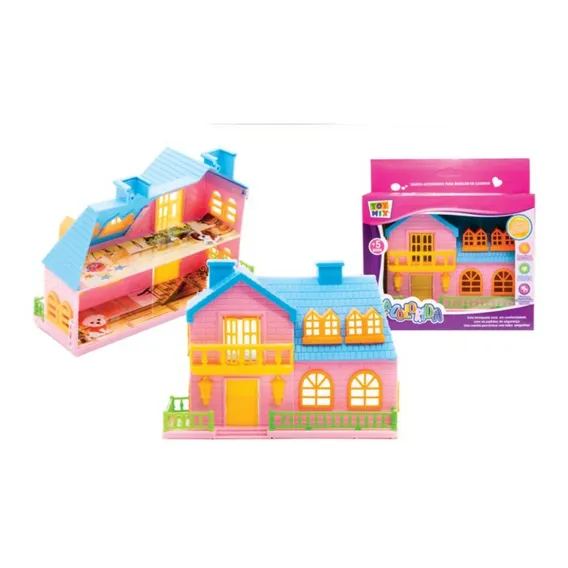 Casinha Rosa Crianças Brinquedo Casa Boneca Cor Rosa E Azul Foto 1