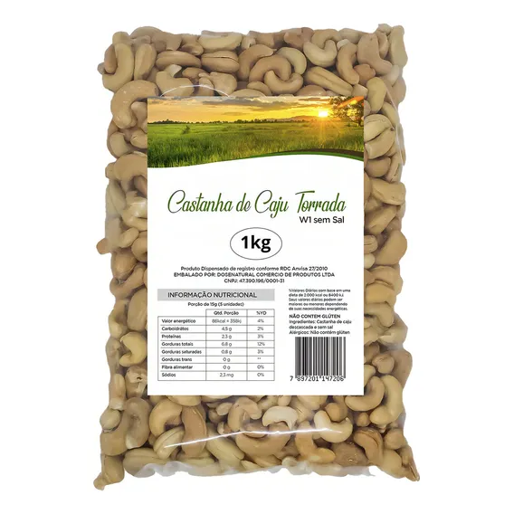 Castanha Caju Torrada W1 Safra Nova Premium 1kg - Sem Sal Foto 1