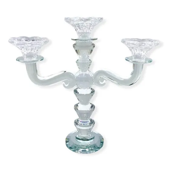 Castiçal Candelabro Vidro Cristal Porta 3 Vela Diamond Foto 1
