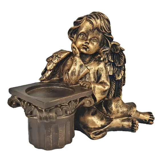 Castical Porta Vela Anjo Dourado Em Resina + Vela Foto 1