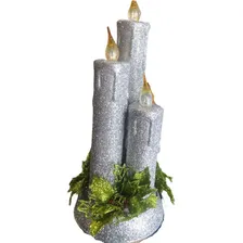 Castiçal Vela Tripla Led Decoração Natal Confraternização Cor Castiçal Vela Tripla Led Prata Foto  mini 1