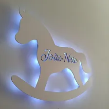 Cavalinho De Balanço Com Led Nome Personalizado Decoração Cor Branco Foto mini 4