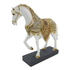 Cavalo Decorativo Cavalo Branco 30cm Estatua Resina Lindo Cor Dourado Foto mini 2