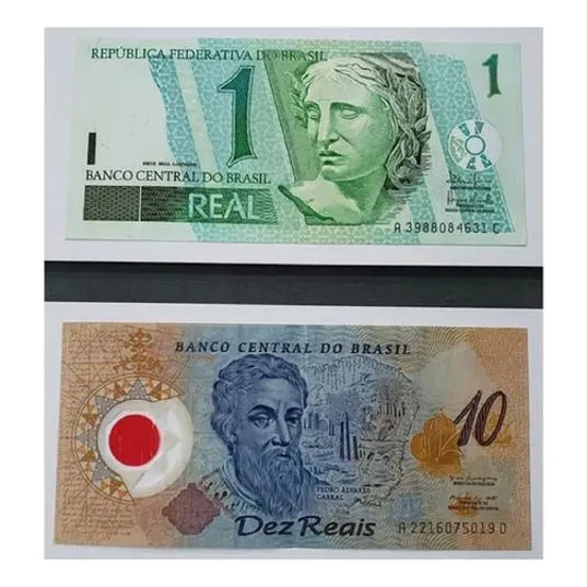 Cédula Flor 1 Real + Cédula Plástico 10 Reais Foto 1