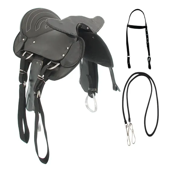 Cela De Cabeça Couro Kit Econômico Passeio Cavalgadas Cor Preto Foto 1