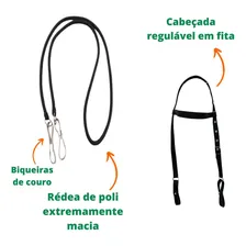 Cela De Cabeça Couro Kit Econômico Passeio Cavalgadas Cor Preto Foto mini 4