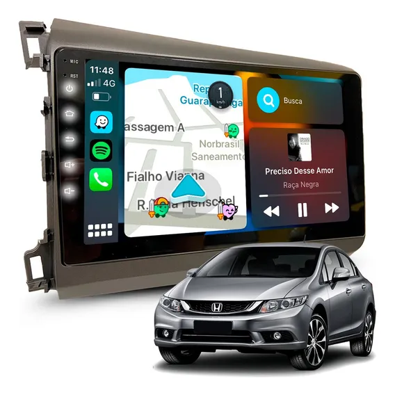 Central MultimÃdia Honda Civic 2001 À 2016 Gps Carplay 9pole Cor Honda Civic 2012 E 2014 Foto 1