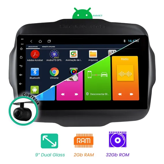 Central Multimídia Jeep Renegade Android 9.0 2017 2018 2019 Foto 1