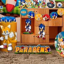 Centro Mesa Eva Parabéns Festa Sonic Decoração Em Pé 68cm Foto mini 4