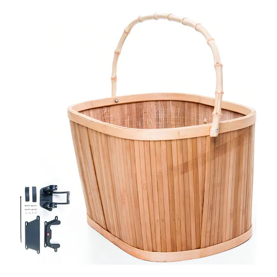 Cesta Dianteira Bicicleta Removível Bambu Vintage Marrom Foto 1