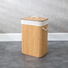Cesto Bambu Grande Organizador Retangular Para Roupas Cor Retangular bege Foto mini  2