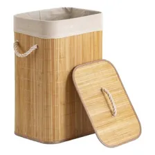 Cesto Bambu Grande Organizador Retangular Para Roupas Cor Retangular bege Foto  mini 1