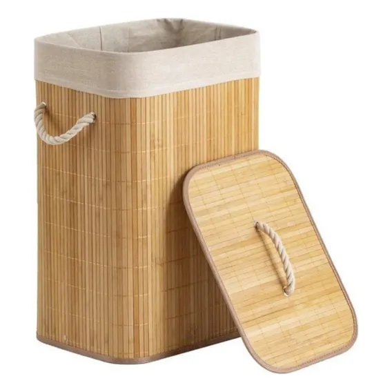 Cesto Bambu Grande Organizador Retangular Para Roupas Cor Retangular bege Foto 1