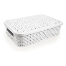 Cesto Rattan Baixo Com Tampa Médio Branco 4,5 Litros Foto mini 1