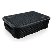 Cesto Rattan Baixo Com Tampa Médio Preto 4,5 Litros Foto mini 1