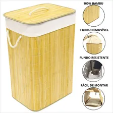 Cesto Roupa Suja Multiuso Bambu Retangular Banheiro Lavander Foto mini 1