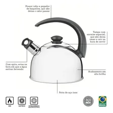 Chaleira Aço Inox Cromada Com Apito 1,8 Litro - Art House Foto mini  3