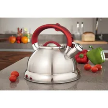 Chaleira Diletta 3 Litros Fundo Triplo Aço Inox Vermelha Foto mini 2