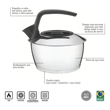 Chaleira em Aço Inox com Fundo Triplo Cabo Preto 1,5 L Tramontina Foto mini  2