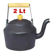 Chaleira Ferro Fundido Alça Madeira Alfa 2l Cafe Bule Cor Preto Foto mini 1