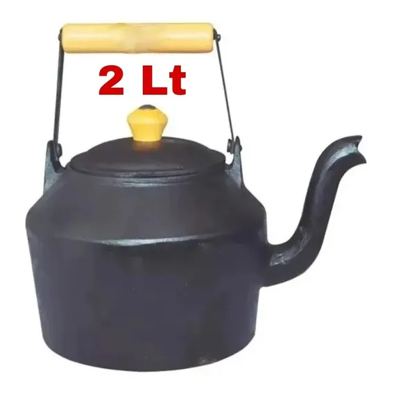 Chaleira Ferro Fundido Alça Madeira Alfa 2l Cafe Bule Cor Preto Foto 1
