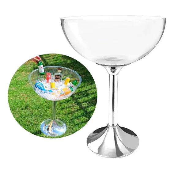 Champanheira Fiesta Acrílico Grande Taça Pé Alumínio 33 Litros Top Transparente Foto 1