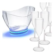 Champanheira Led Premium 9,5l + 6 Taças Champanhe Cor Cristal Neon Champanheira Led Foto  mini 1
