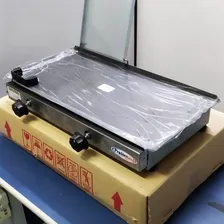 Chapa A Gás 30x60 Inox Com Prensa 2 Bocas Lanches E Carnes Foto mini 2