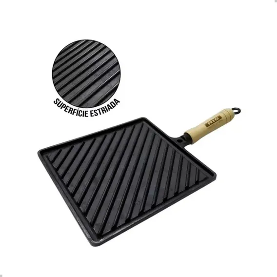 Chapa Bifeteira Ferro Fundido Quadrada Estriada 22x22cm Rig Foto 1