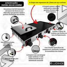 Chapa Chapeira Lanches C/ Prensa & Gaveta Ludinox Comercial 80x40 Foto mini 2
